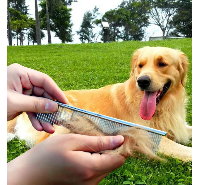 Гребінець Lilpep для шерсті собак Великий, металевий різнозубий, 3 см