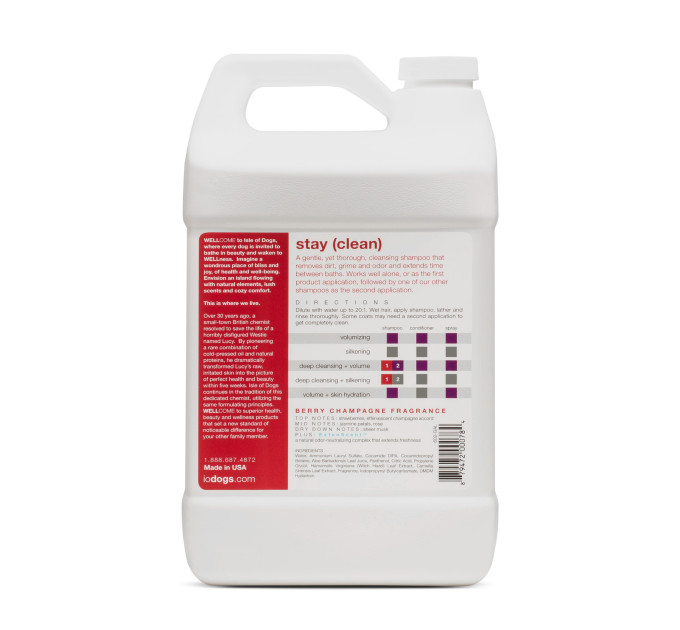 Професійний шампунь Isle of Dogs для глибокого очищення шерсті собак Stay clean 3,78л галон