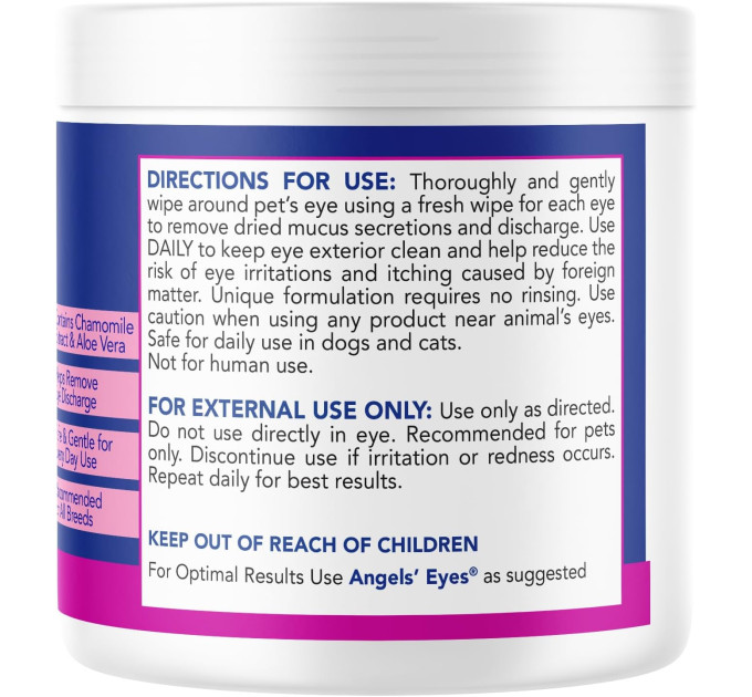Вологі серветки для видалення слізних доріжок Angels' Eyes Gentle Tear Stain Wipes для собак 100 штук